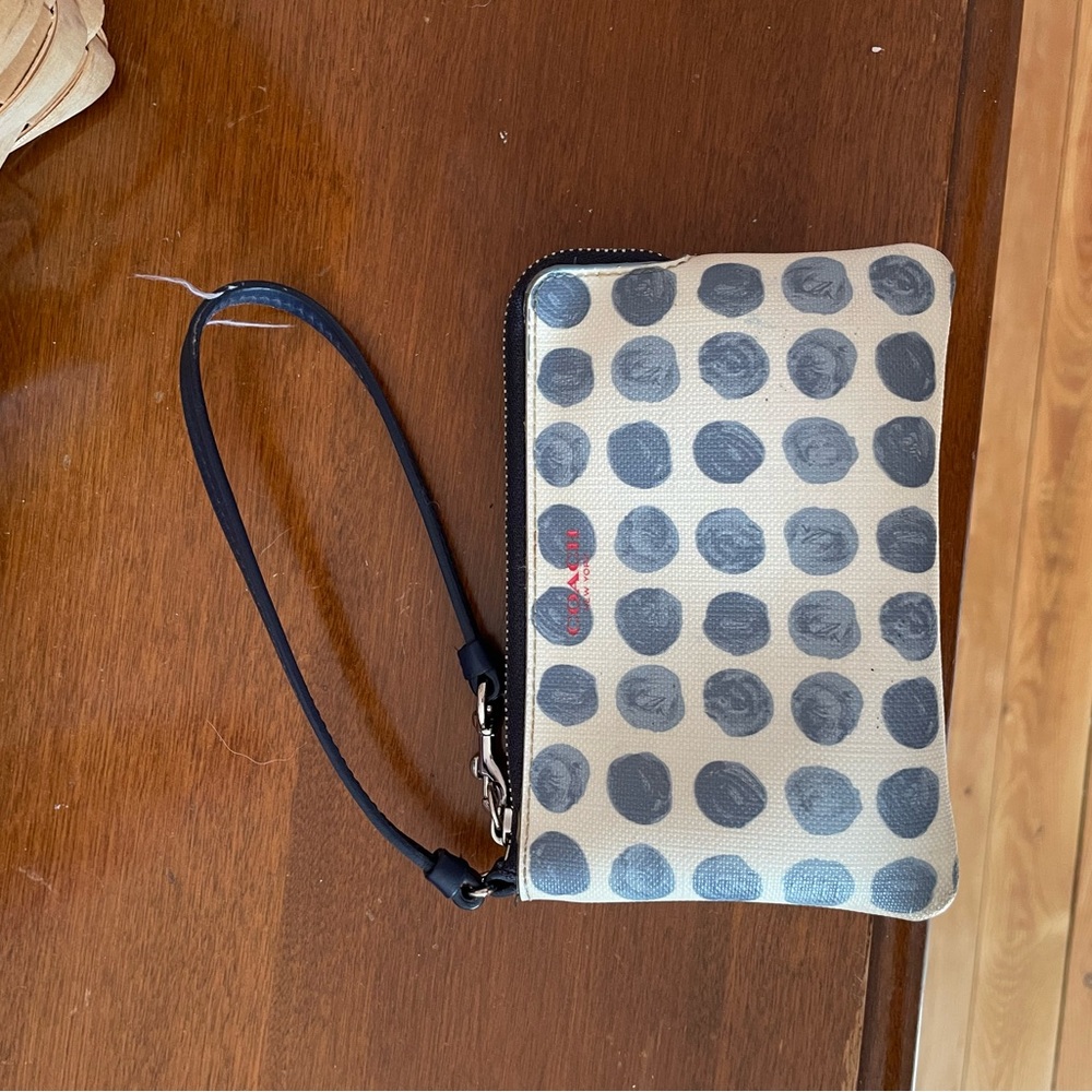 Coach Polka Dot Wristlet in Black and Cream